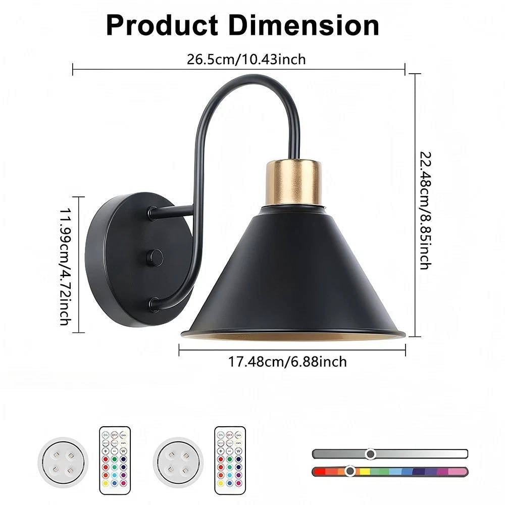 2PKS Battery Operated Wall Sconces with Remote Dimmable Wireless LED Wall Lamp
