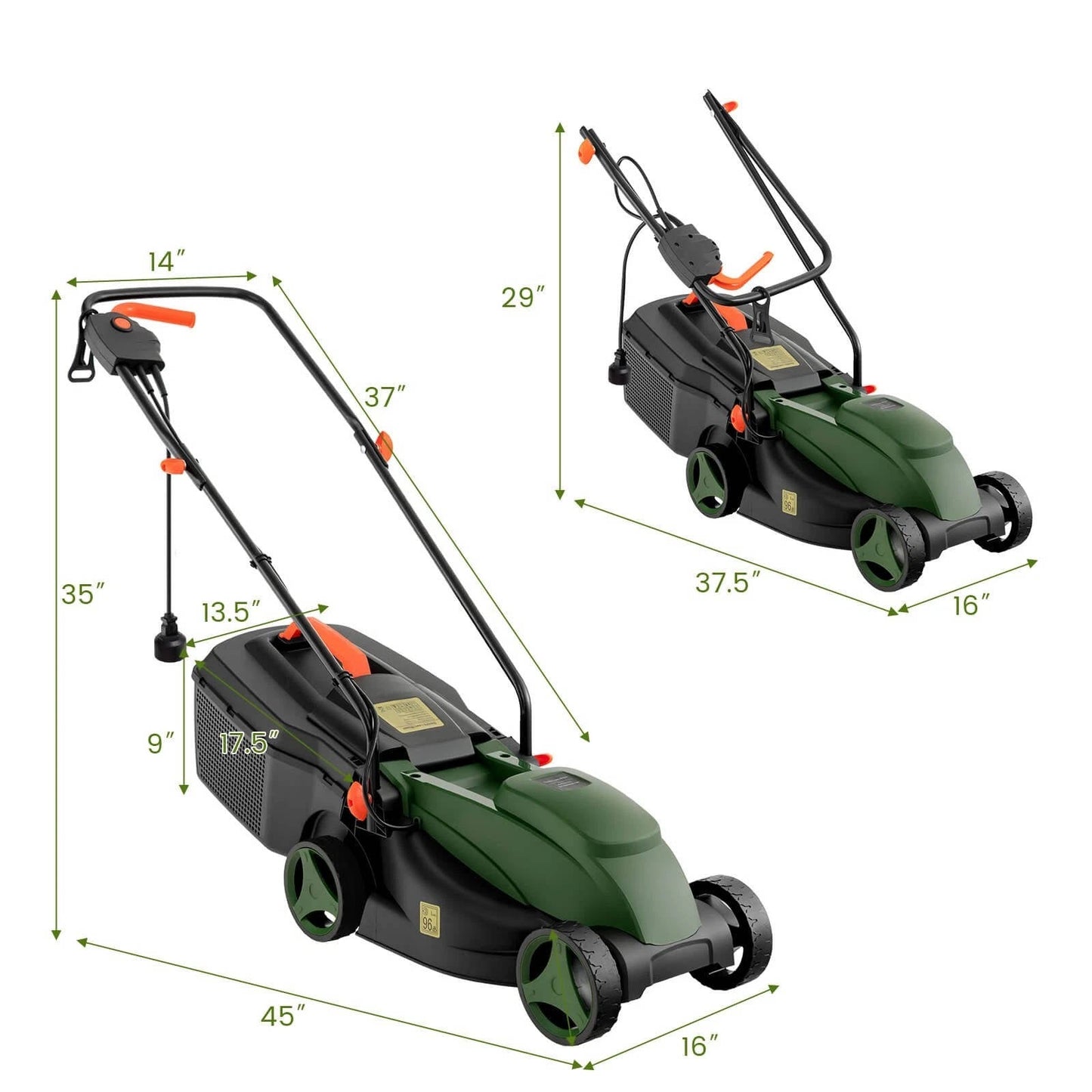 Corded Electric Lawn Mower 2 in 1 Walk Behind Push Mower with Bag for Garden