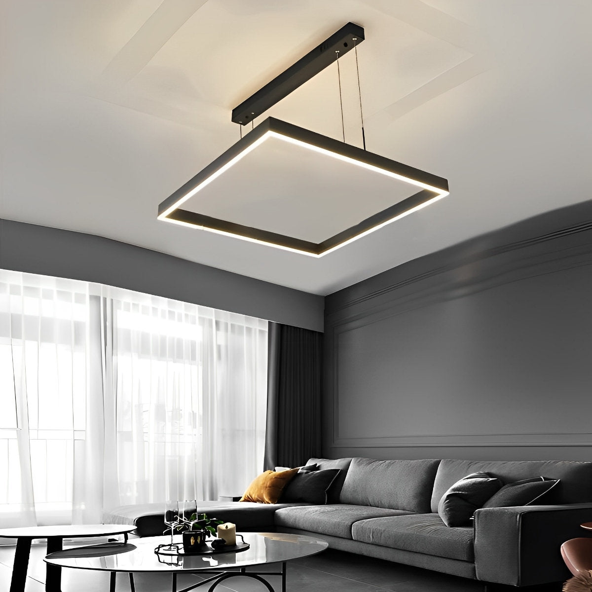 Square Stepless Dimming LED Black Modern Chandelier with Remote Control