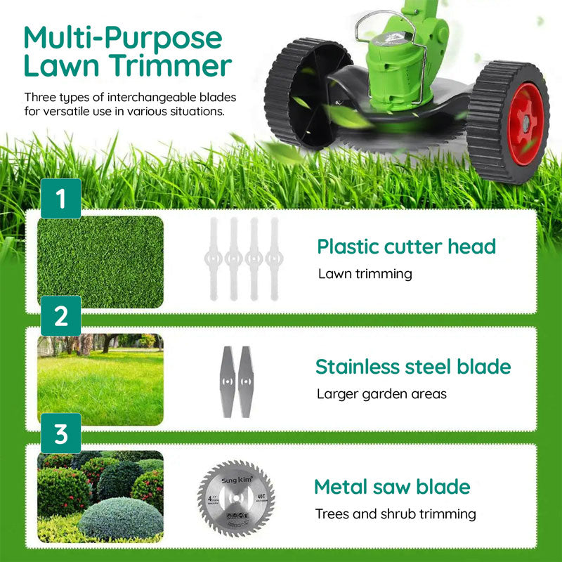 Cordless Grass Strimmer – Battery Powered Garden Trimmer with Steel Blades | Ventayan