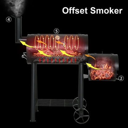 Dual-BBQ Charcoal Grill with Offset Smoker Combo