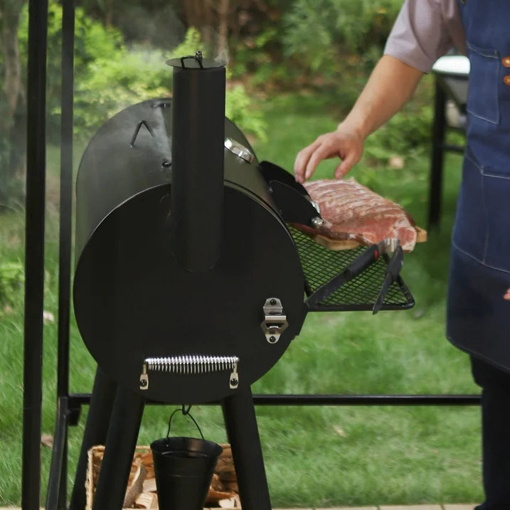 Dual-BBQ Charcoal Grill with Offset Smoker Combo