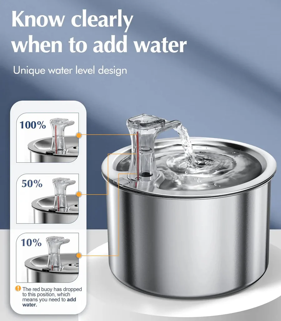 Cat Water Fountain with Motion Sensor – Stainless Steel Design with Filter Included