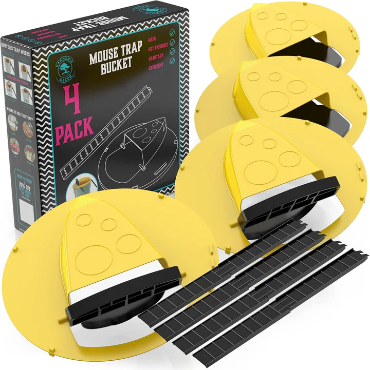 4-Pack Bucket Lid Mouse Trap – Reusable Humane Auto-Reset Trap for Rats, Mice & Rodents – No Kill, No Poison