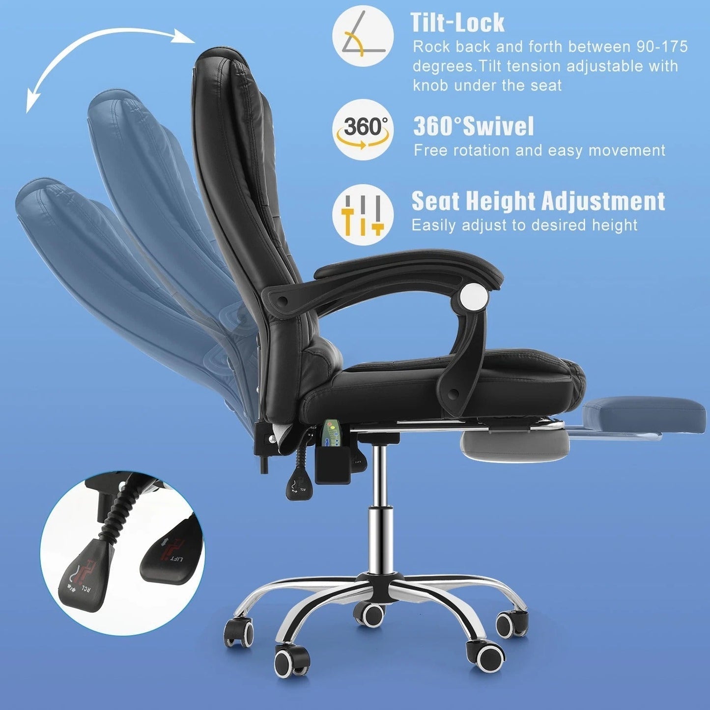 Ergonomic Office Chair with Massage – Lumbar Support & Reclining Function