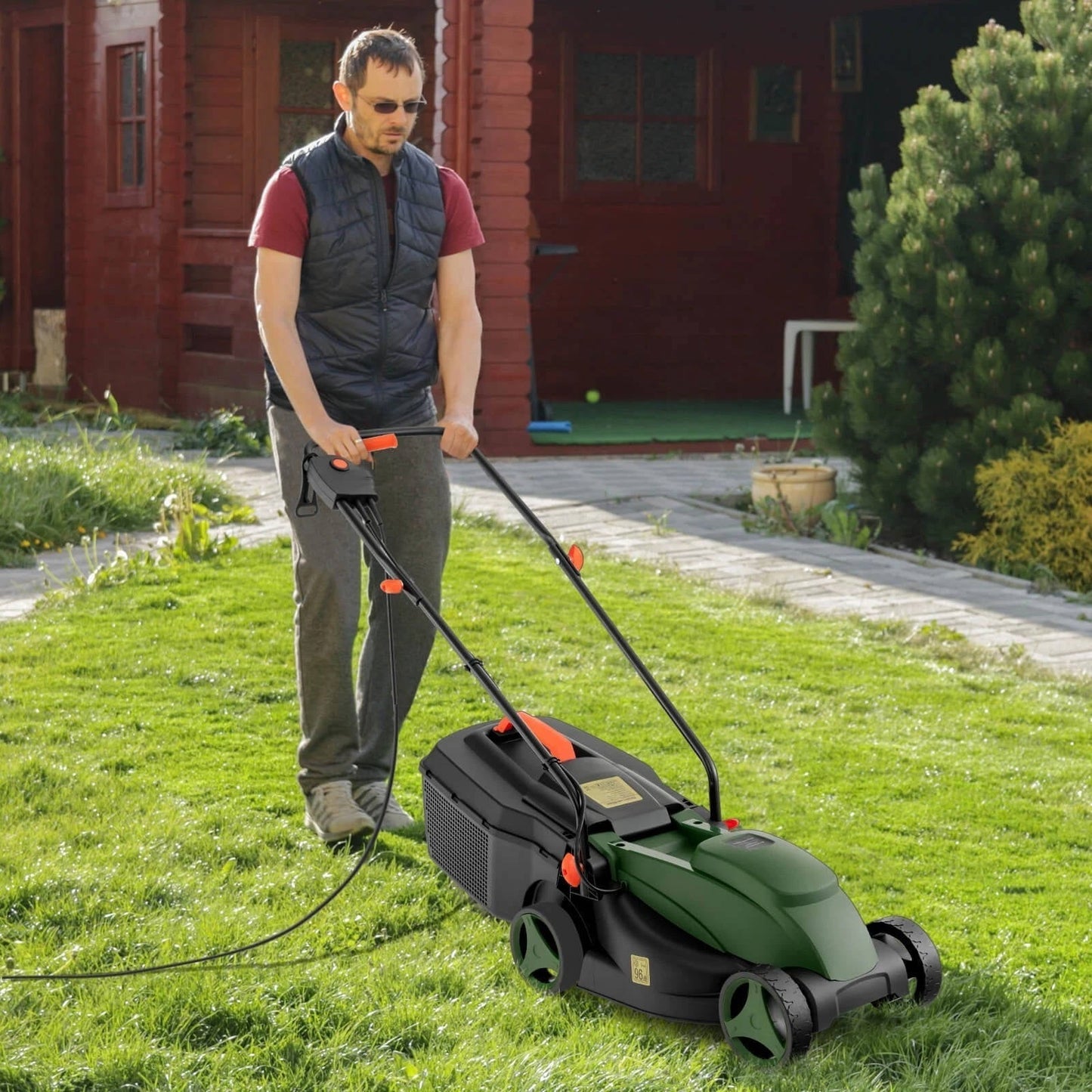 Corded Electric Lawn Mower 2 in 1 Walk Behind Push Mower with Bag for Garden