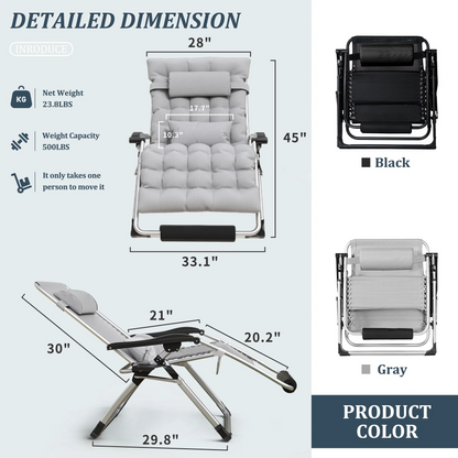 Big & Tall Outdoor Recliner – Oversized 500LB Folding Patio Lounge Chair | Ventayan