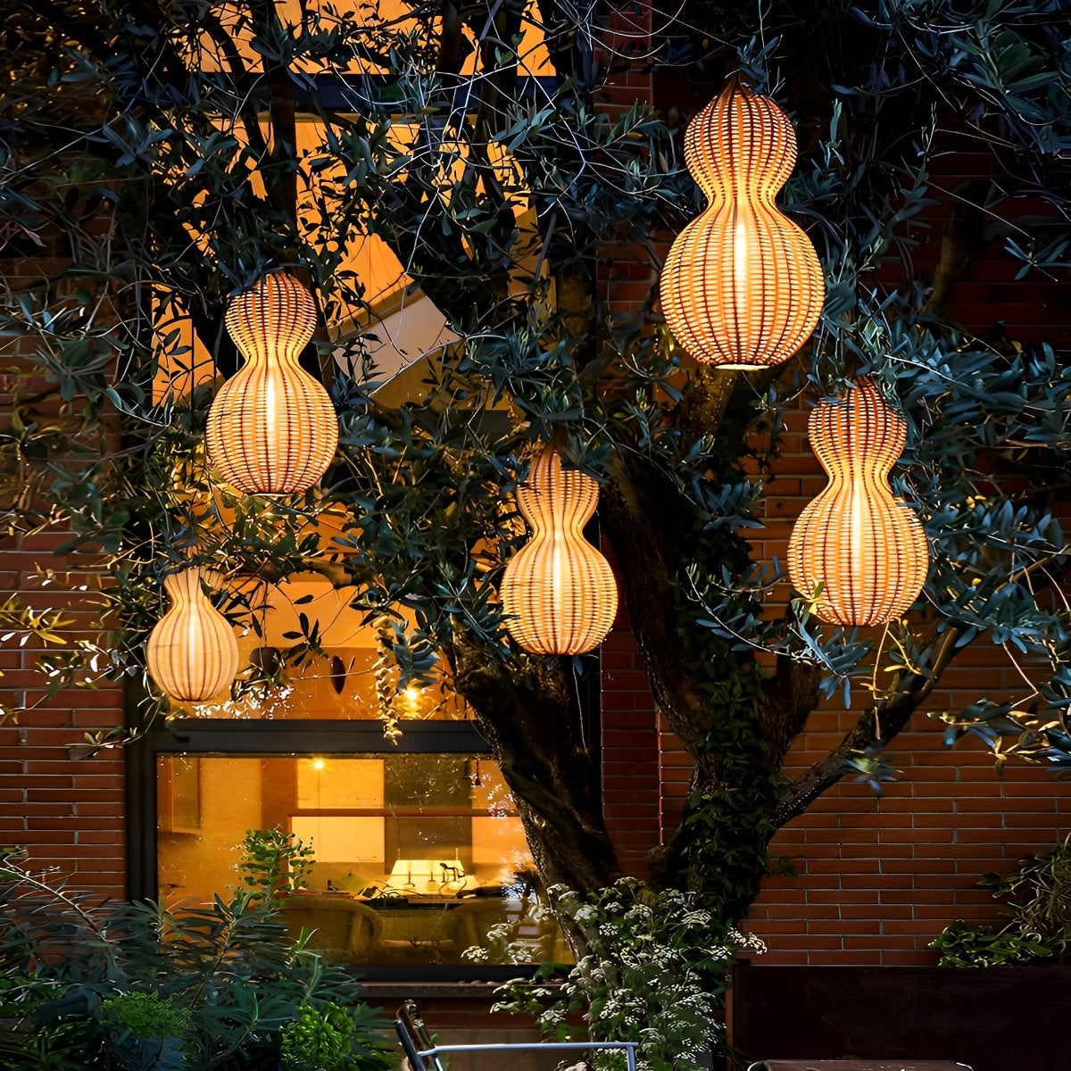 Rattan Gourd Waterproof Retro Outdoor Chandelier Porch Lights