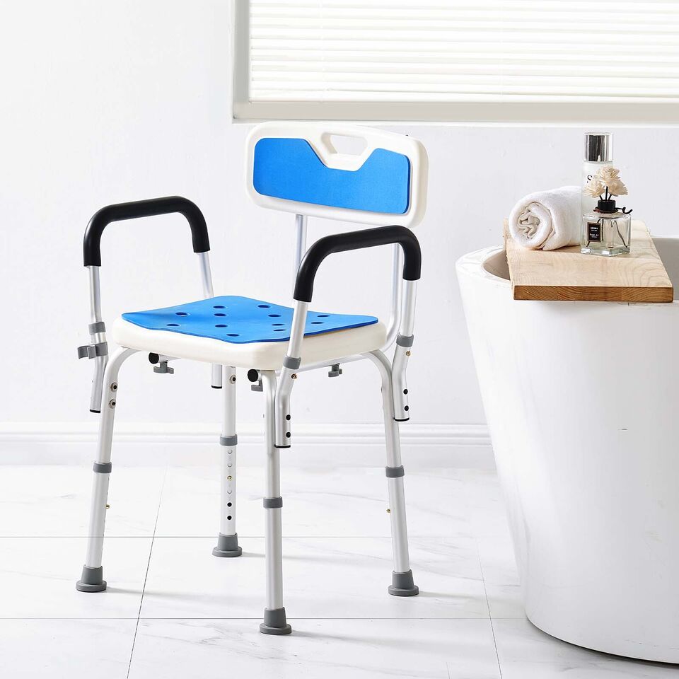 Height Adjustable Shower Chair – Sturdy Bathroom Bath Seat with Non-Slip Feet