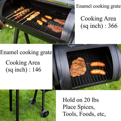 Dual-BBQ Charcoal Grill with Offset Smoker Combo