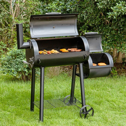 Dual-BBQ Charcoal Grill with Offset Smoker Combo